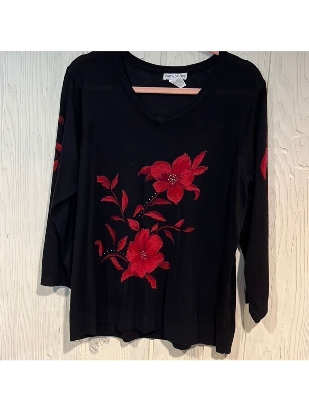 CATHY DANIELS poinsettia flower SWEATER size XL
